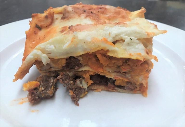 Lasagne met pompoen en stoofvlees